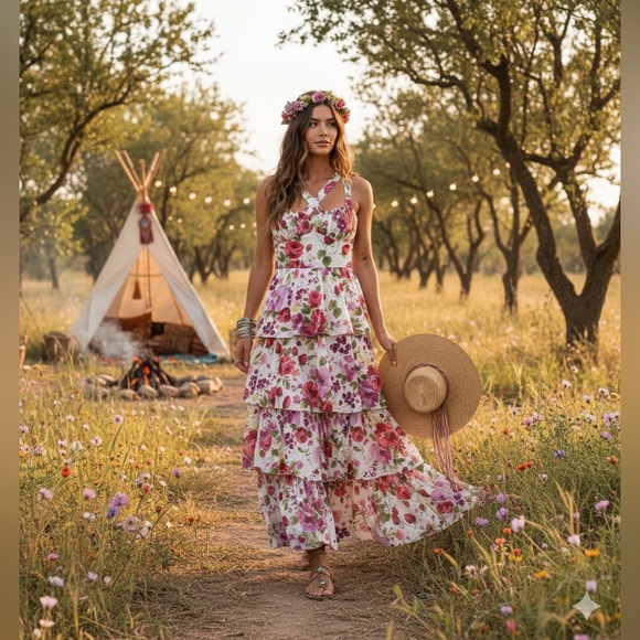 Abercrombie & Fitch Dresses & Skirts - Abercrombie & Fitch Lace-Up
Back Tiered Maxi Dress S large 
OFFERS ARE WELCOME!